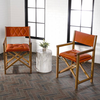 Waldo Classic Mid-Century Outdoor Acacia Wood Foldable Diamond-Quilted Back Director Chair with Cushion - JONATHAN Y