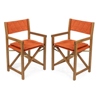 Waldo Classic Mid-Century Outdoor Acacia Wood Foldable Diamond-Quilted Back Director Chair with Cushion - JONATHAN Y