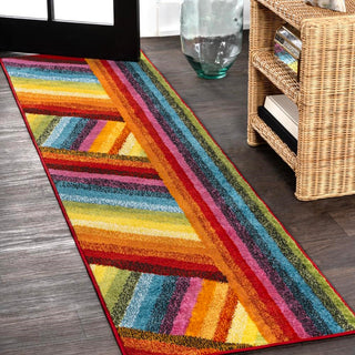 Retro Rainbow Contemporary Stripe Area Rug - JONATHAN Y