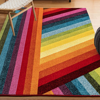 Retro Rainbow Contemporary Stripe Area Rug - JONATHAN Y