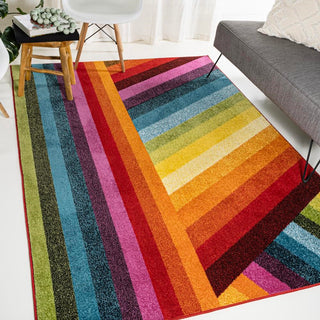 Retro Rainbow Contemporary Stripe Area Rug - JONATHAN Y