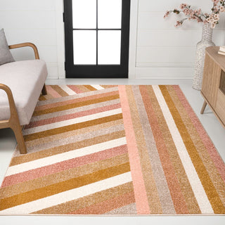 Retro Rainbow Contemporary Stripe Area Rug