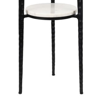 Seraphina 24.75" Industrial 2-Tier Metal Frame Drink Table and Decorative End Table with White Marble Round Top