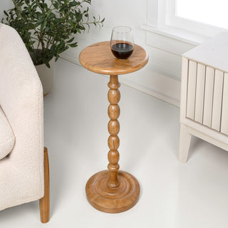 Augustus 24.5" Cottage Classic Spindle Wood Pedestal Round Drink Table and Decorative End Table
