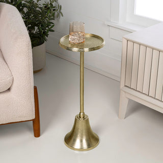 Irida 24" Art Deco Designer Pedestal Drink Table and Decorative End Table with Hammered Round Top and Bell Base