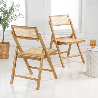 Theo Mid-Century Vintage Wood Rattan Folding Chair with Adjustable Back - JONATHAN Y