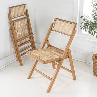 Theo Mid-Century Vintage Wood Rattan Folding Chair with Adjustable Back - JONATHAN Y
