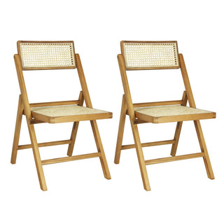 Theo Mid-Century Vintage Wood Rattan Folding Chair with Adjustable Back - JONATHAN Y