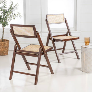 Theo Mid-Century Vintage Wood Rattan Folding Chair with Adjustable Back - JONATHAN Y