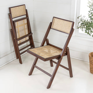 Theo Mid-Century Vintage Wood Rattan Folding Chair with Adjustable Back - JONATHAN Y