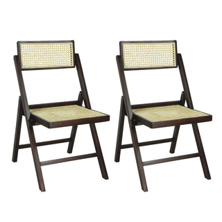 Theo Mid-Century Vintage Wood Rattan Folding Chair with Adjustable Back - JONATHAN Y