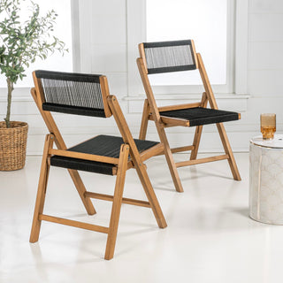 Olivier Coastal Modern Wood Roped Folding Chair with Adjustable Back - JONATHAN Y