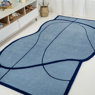 Mosaic Coastal Geometric Border Handwoven Wool Area Rug - JONATHAN Y
