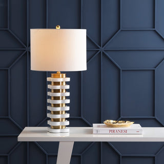 Wellington 26.5" Quatrefoil Striped Resin LED Table Lamp - JONATHAN Y