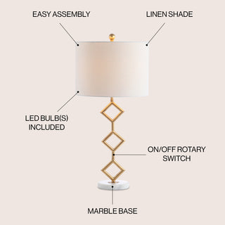 Diamante 29.5" Modern Gilt Metal with Marble Base LED Table Lamp - JONATHAN Y
