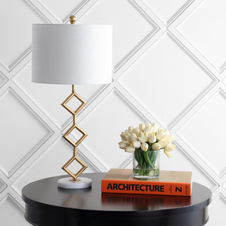 Diamante 29.5" Modern Gilt Metal with Marble Base LED Table Lamp - JONATHAN Y