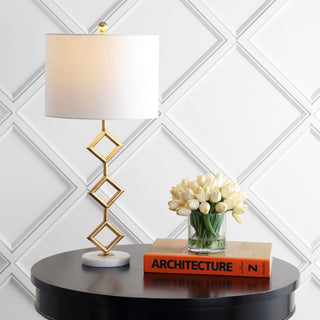Diamante 29.5" Modern Gilt Metal with Marble Base LED Table Lamp - JONATHAN Y