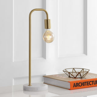 Axel 20.5" Minimalist Glam Gold Pipe Metal/Marble LED Table Lamp - JONATHAN Y