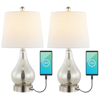 Dino 21" Farmhouse Industrial Iron/Glass LED Table Lamp with USB Charging Port - JONATHAN Y