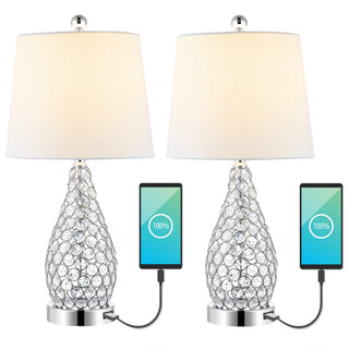 Lily 22.25" Midcentury Modern Iron LED Table Lamp with USB Charging Port - JONATHAN Y