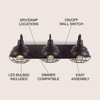 Levi 24.5" Industrial Farmhouse Iron LED Vanity - JONATHAN Y