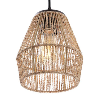 Ibiza Island 30" Seagrass/Metal Bohemian Coastal LED Pendant - JONATHAN Y