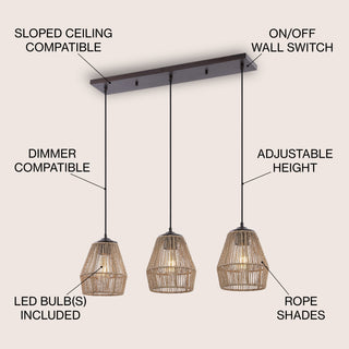Ibiza Island 30" Seagrass/Metal Bohemian Coastal LED Pendant - JONATHAN Y