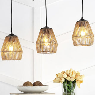 Ibiza Island 30" Seagrass/Metal Bohemian Coastal LED Pendant - JONATHAN Y