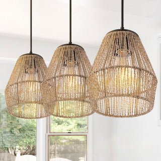 Ibiza Island 30" Seagrass/Metal Bohemian Coastal LED Pendant - JONATHAN Y