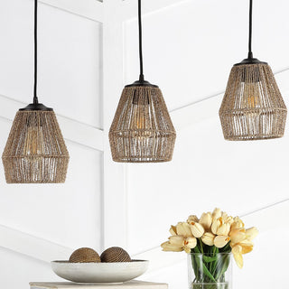 Ibiza Island 30" Seagrass/Metal Bohemian Coastal LED Pendant - JONATHAN Y