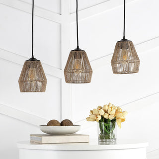 Ibiza Island 30" Seagrass/Metal Bohemian Coastal LED Pendant - JONATHAN Y
