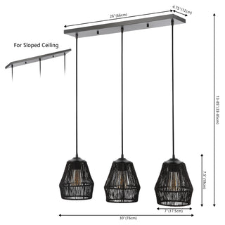 Ibiza Island 30" Seagrass/Metal Bohemian Coastal LED Pendant - JONATHAN Y