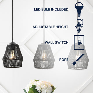 Ibiza Island 30" Seagrass/Metal Bohemian Coastal LED Pendant - JONATHAN Y