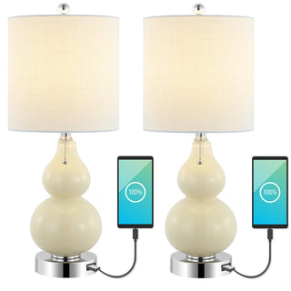Cora 22" Classic Vintage Glass LED Table Lamp with USB Charging Port - JONATHAN Y