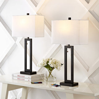 Sabrina 28.5" Vintage Industrial Iron LED Table Lamp with Pull-Chain and USB Charging Port - JONATHAN Y