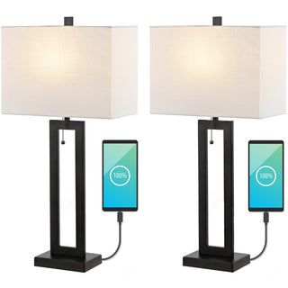 Sabrina 28.5" Vintage Industrial Iron LED Table Lamp with Pull-Chain and USB Charging Port - JONATHAN Y