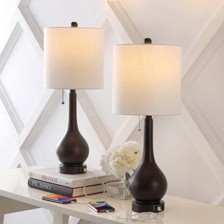 Tyler 24" Modern Classic Gourd Iron LED Table Lamp with Pull-Chain with Dual USB Charging Port - JONATHAN Y