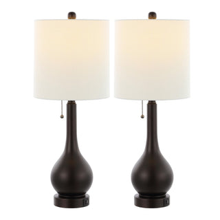 Tyler 24" Modern Classic Gourd Iron LED Table Lamp with Pull-Chain with Dual USB Charging Port - JONATHAN Y