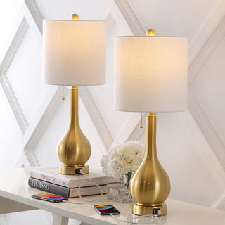 Tyler 24" Modern Classic Gourd Iron LED Table Lamp with Pull-Chain with Dual USB Charging Port - JONATHAN Y