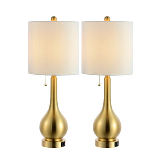 Tyler 24" Modern Classic Gourd Iron LED Table Lamp with Pull-Chain with Dual USB Charging Port - JONATHAN Y
