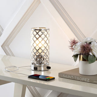 Lucie 9.5" Mid-Century Modern Iron/Acrylic LED Mini Uplight Table Lamp with USB Charging Port and Smart Bulb - JONATHAN Y
