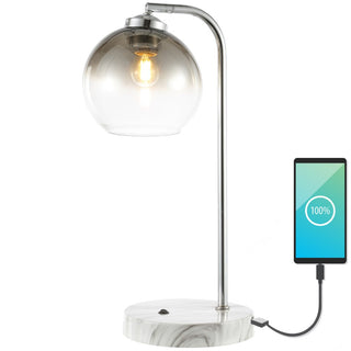 Ada 20" Industrial Contemporary Iron/Glass LED Task Lamp with USB Charging Port - JONATHAN Y