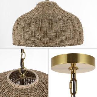Eliza 20" Coastal Bohemian Rattan/Iron Dome LED Pendant - JONATHAN Y