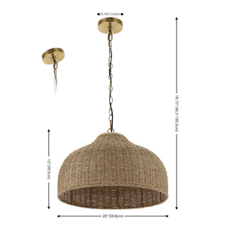Eliza 20" Coastal Bohemian Rattan/Iron Dome LED Pendant - JONATHAN Y