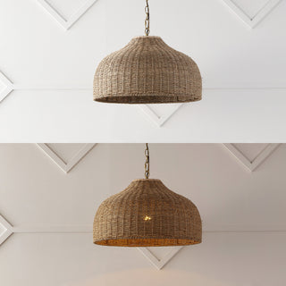 Eliza 20" Coastal Bohemian Rattan/Iron Dome LED Pendant - JONATHAN Y