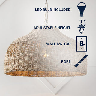 Eliza 20" Coastal Bohemian Rattan/Iron Dome LED Pendant - JONATHAN Y