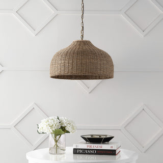 Eliza 20" Coastal Bohemian Rattan/Iron Dome LED Pendant - JONATHAN Y