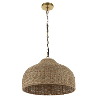 Eliza 20" Coastal Bohemian Rattan/Iron Dome LED Pendant - JONATHAN Y