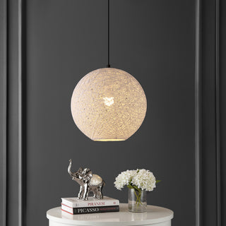 Lacey Bohemian Minimalist Iron/Rope Woven Globe LED Pendant - JONATHAN Y