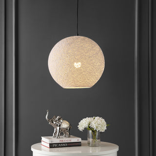 Lacey Bohemian Minimalist Iron/Rope Woven Globe LED Pendant - JONATHAN Y